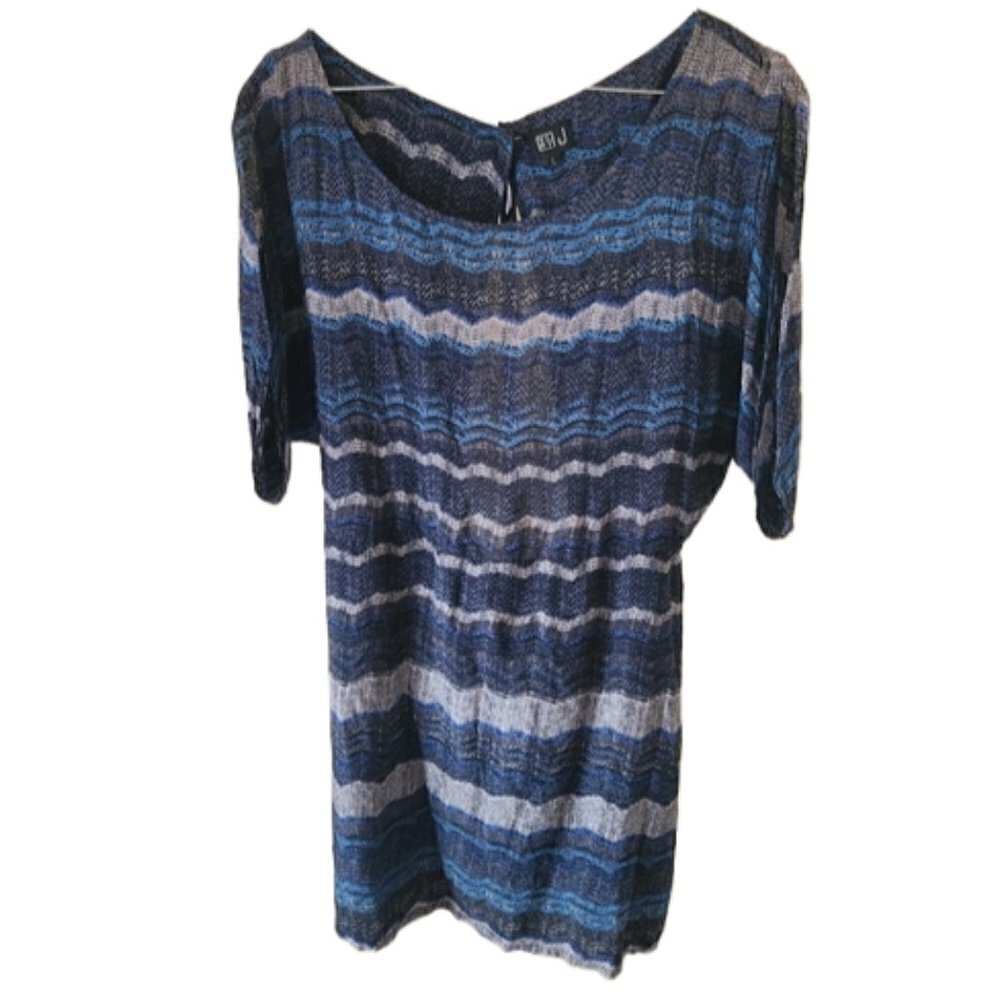 Very J Blue Gray Patterned 1/4 Zip  Up Dress With Cut Out Back